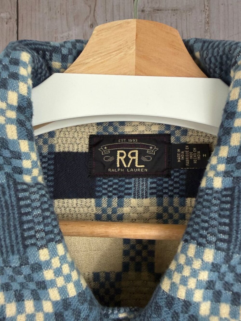 RRL Patterned Jacquard Overshirt Medium NWT Indigo Plaid - Picture 3 of 5